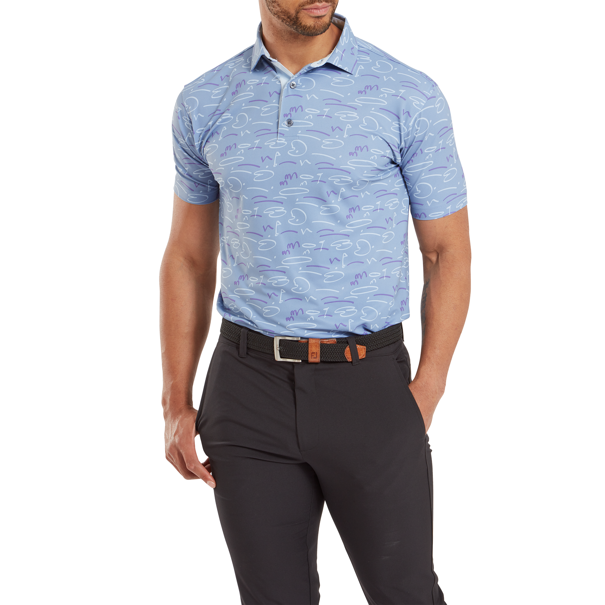 Polo piqu&eacute; imprim&eacute; Parcours de Golf dessin&eacute;