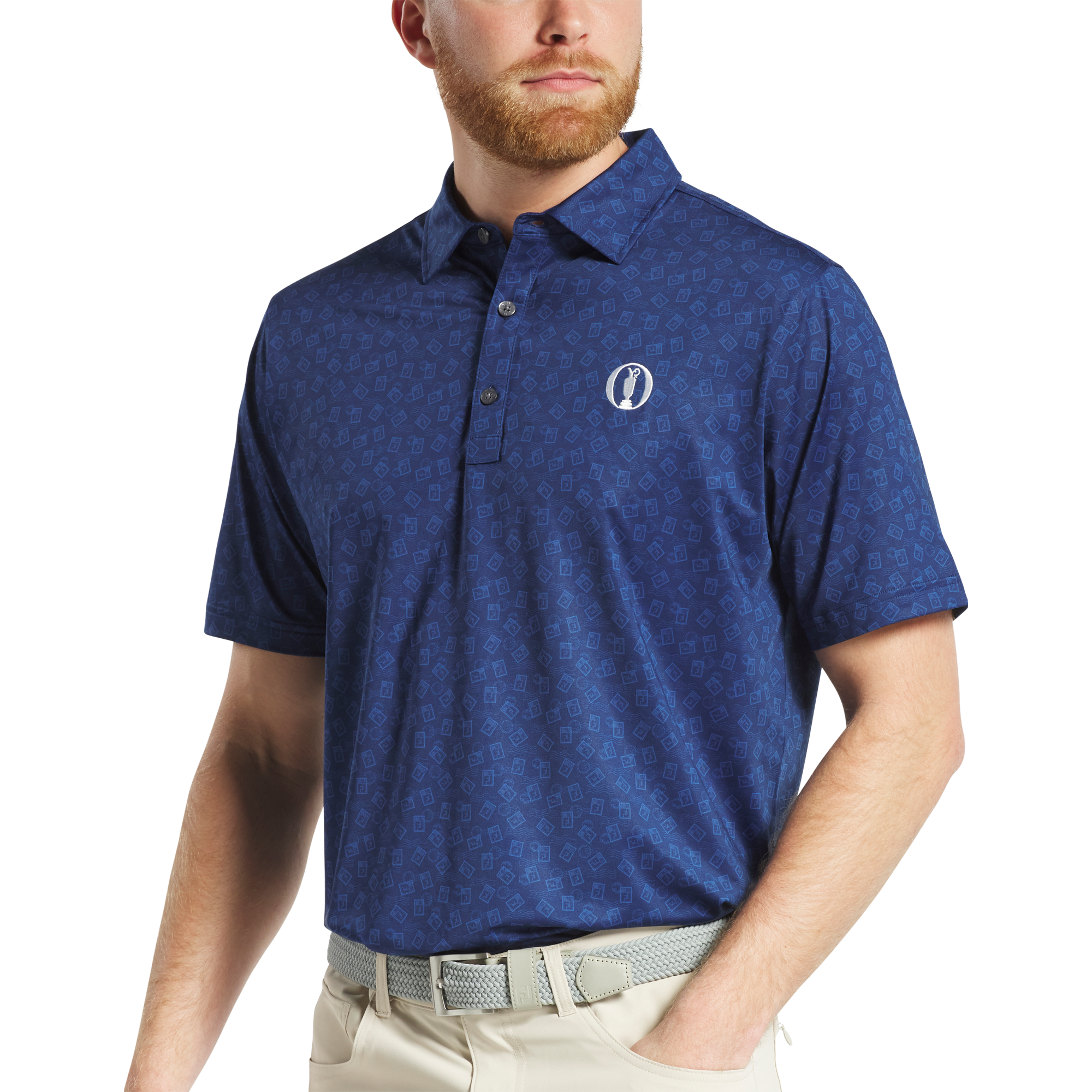 Polo en fil d'Ecosse imprim&eacute; timbre-poste FJ pour la 152e &eacute;dition de l'Open Championship