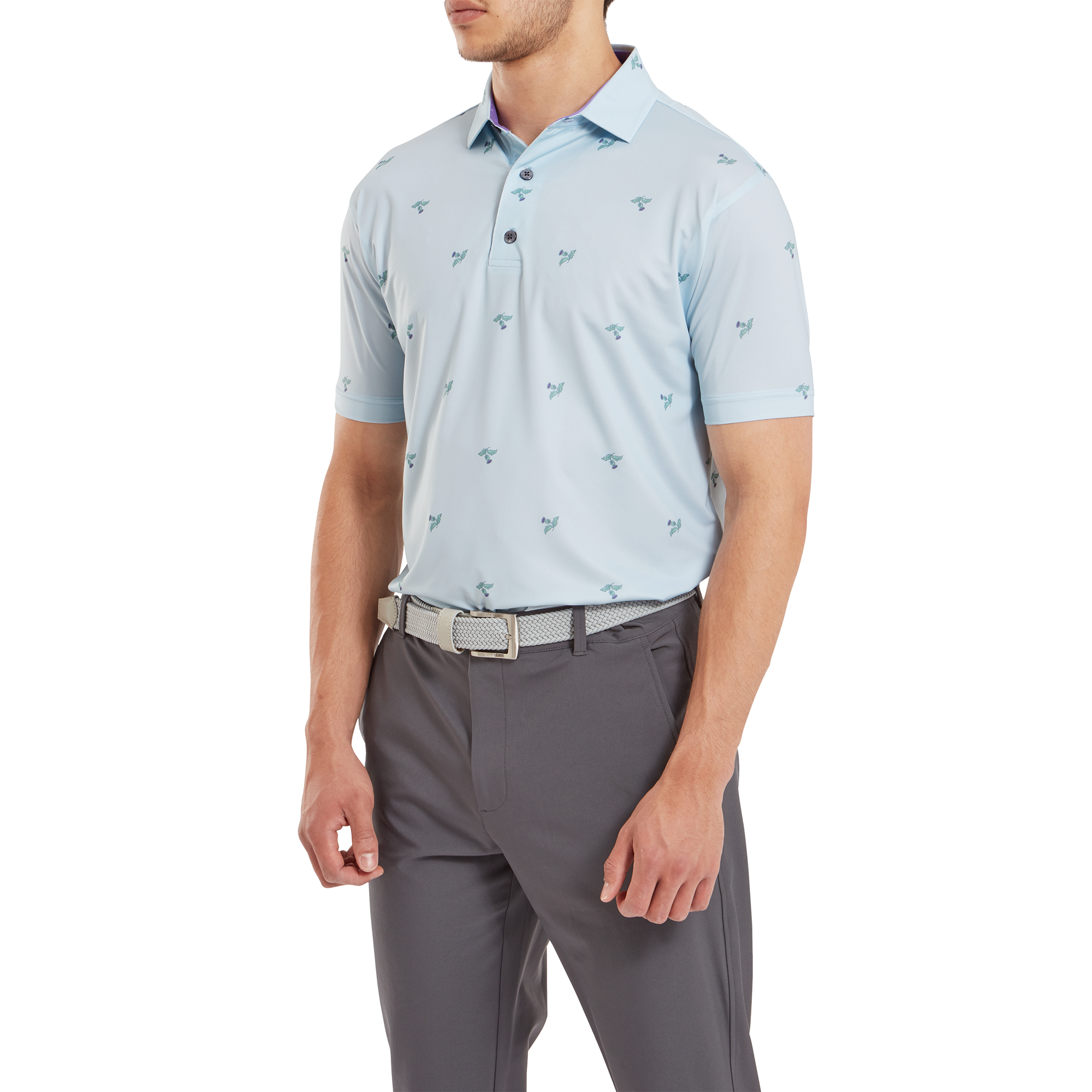 Polo en fil d'Ecosse imprim&eacute; Chardons