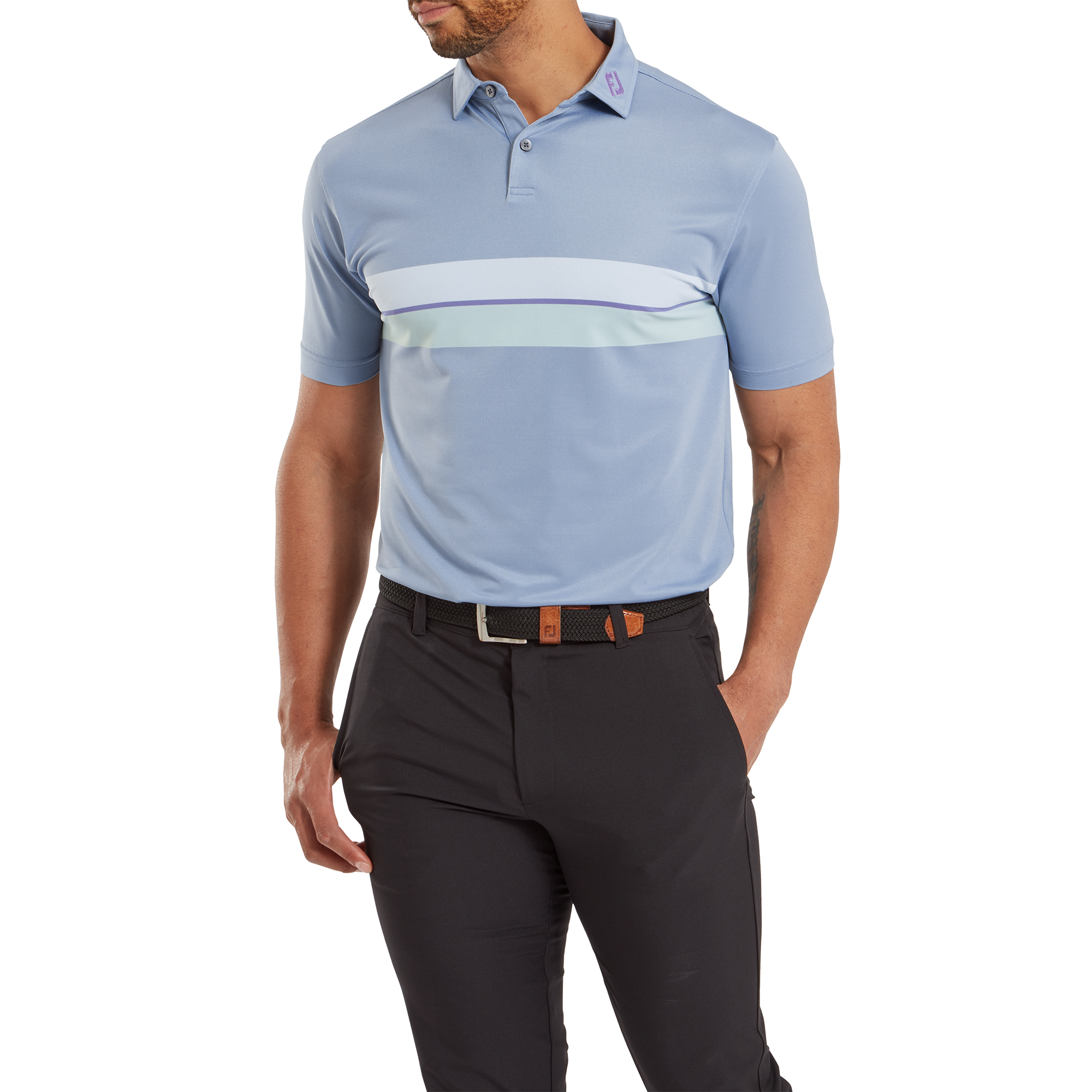 Polo piqu&eacute; avec double bandes sur poitrine