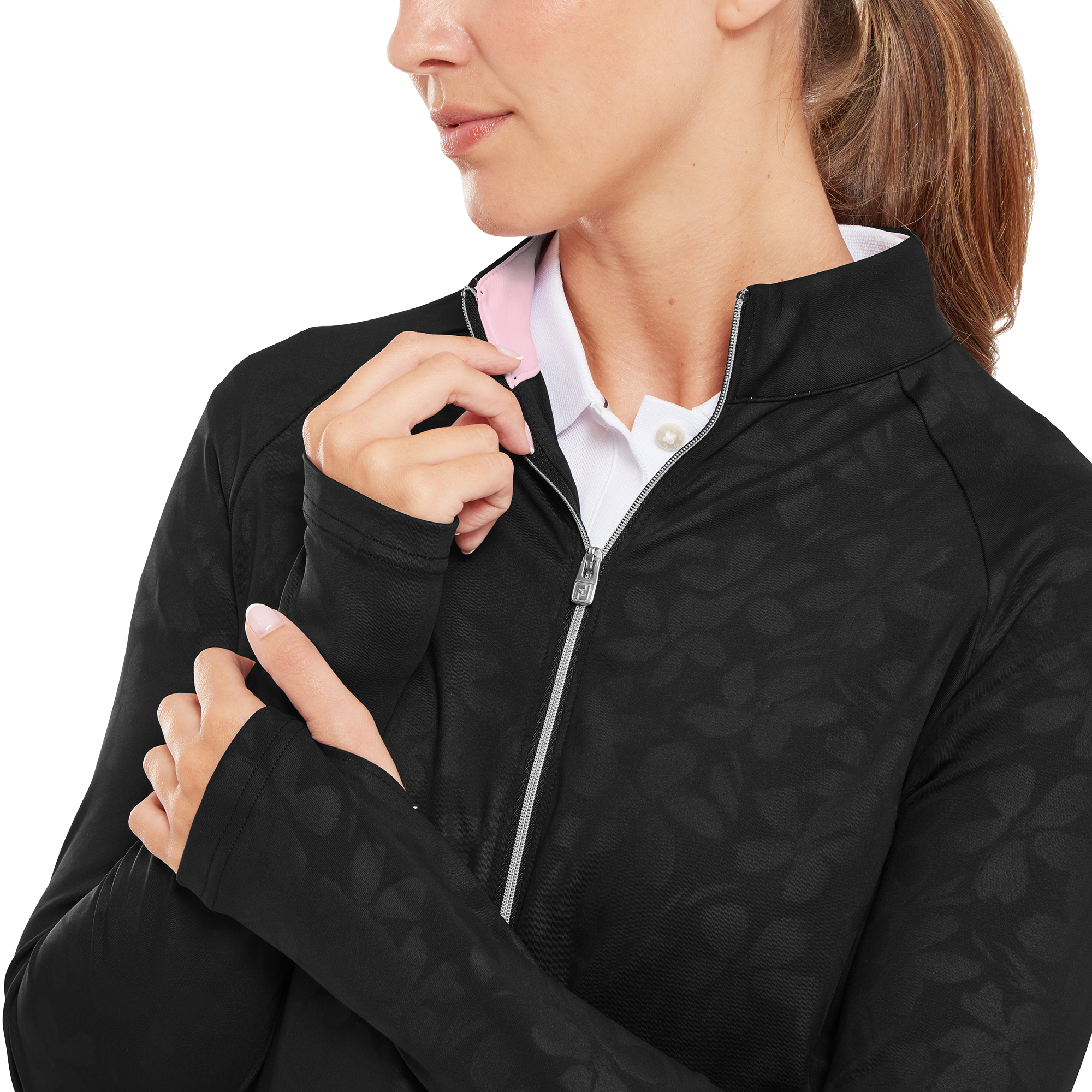 Pullover zipp&eacute; avec imprim&eacute; Floral textur&eacute;